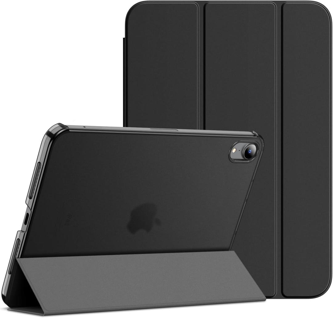 JETech Case for iPad mini (A17 Pro, 2024 Model, 7th Generation) / mini 6 (2021 Model, 6th Generation), Slim Stand Hard Back Shell Smart Cover with Auto Wake/Sleep (Black)