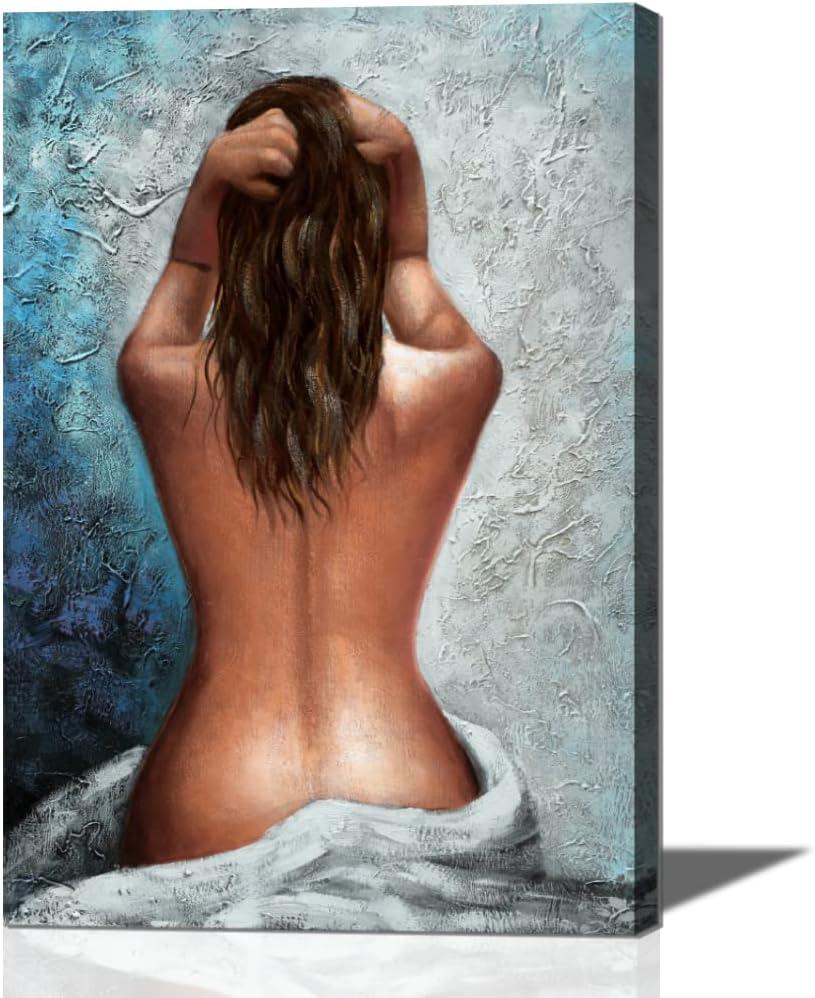 Wall Art for Bathroom Woman Painting Canvas Print Art Black White Blue Framed Wall Art Bedroom Home Wall Dcor 16x24inch (24L" x 16W", Nude Woman-02)