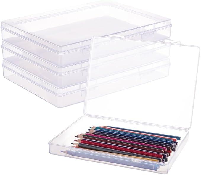  18 Pack 7 1/2 " x 5" Large Rectangle Clear Plastic Storage Containers Large Box Case with Double Buckles for Cards, Pens, Beads and Jewelry Findings