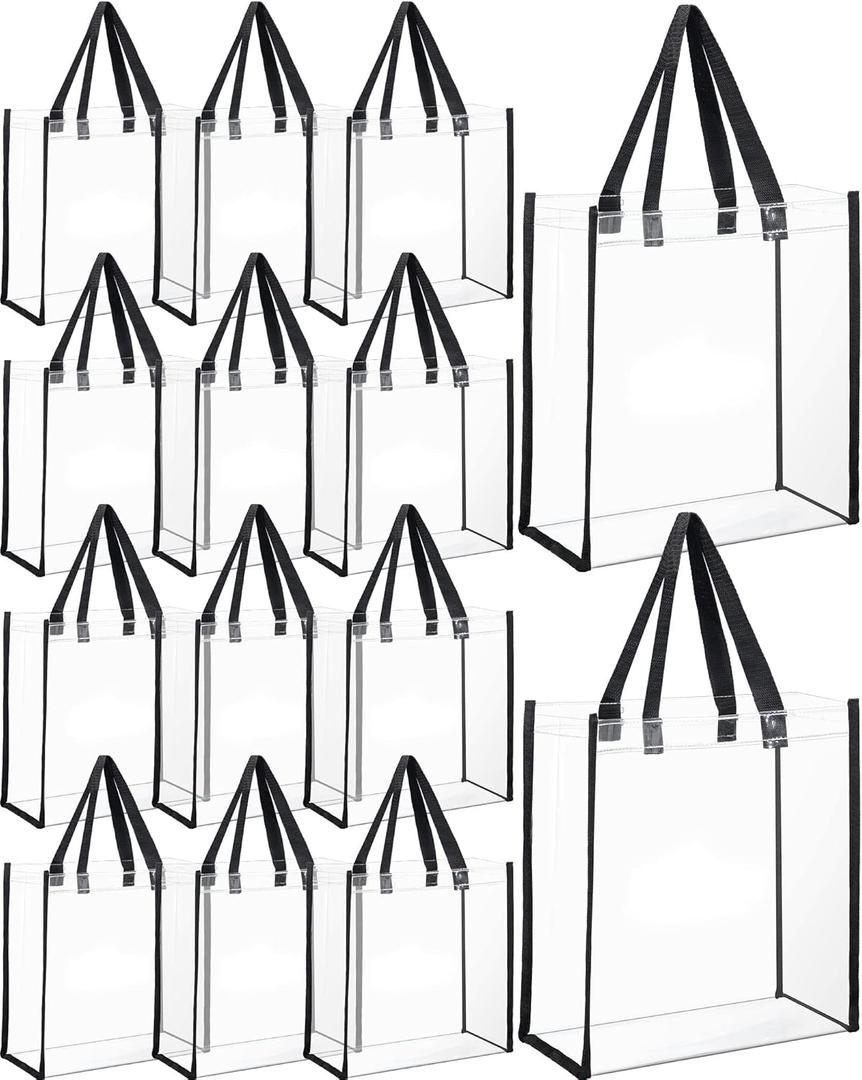 12 Packs Clear Tote Bag Stadium Approved Bulk 12 x 12 x 6 Inch Large Transparent Plastic Gifts Tote Bags with Handles Clear Stadium Handbag for Sports Concerts