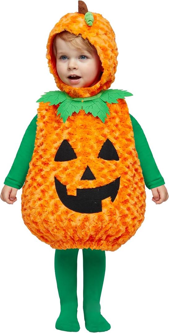Spooktacular Creations Halloween Furry Pumpkin Costume for Baby and Toddler, Cute Pumpkin Outfit with Hood for Halloween Costume Cosplay Parties 3T