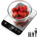 33lb Digital Kitchen Scale, Food Scale Rechargeable with Stainless Steel, Grams and Ounces, USB Charging, 1g High Accuracy for Baking, Cooking, Food BK806 (Black)