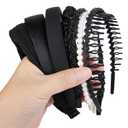 7 PCS Fashion Headbands for Women Floral Vintage Wide Headband Cute Pearl HeadBand Twisted Black Hair Bands for Girls Hair Non Slip Hair Accessories (Black)