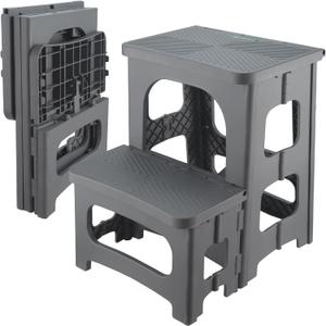 Folding 2-Step Stool for Adults Kids Non-Slip Collapsible Portable Step Stool for Kitchen Home Toilet Bedroom Office Bathroom Rv,Holds 300 Lbs(Grey) (Gray)