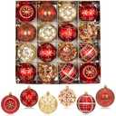 3.15" Red Gold Christmas Ball Ornaments Set, 16ct Luxury Hand-Painted Shatterproof Large Hanging Bulbs, Bulk for Xmas Tree Wreath Holiday Decoration