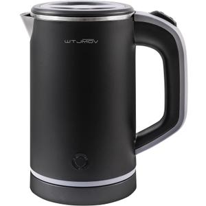 Small Kettle Electric, 0.8L Double Wall Portable Travel Kettle with 304 Stainless Steel, 600W Mini Hot Water Boiler with Auto Shut-off, Fast Boil, BPA-Free (Black)