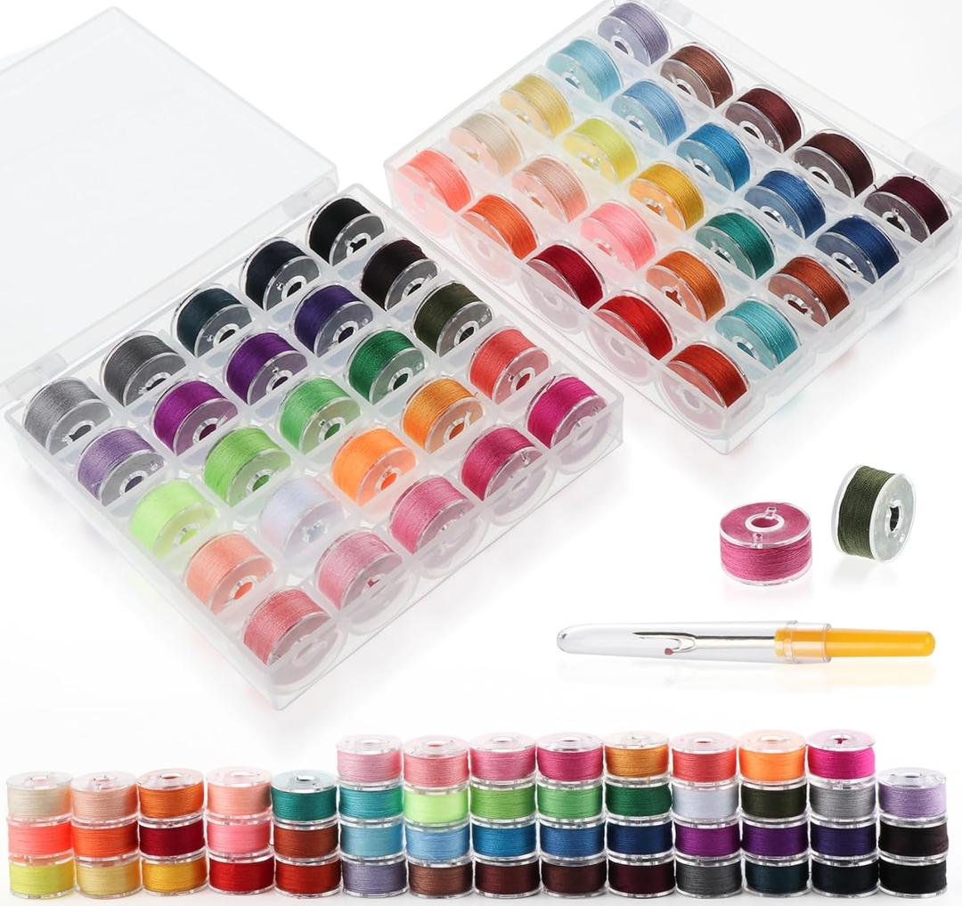 50Colors Sewing Bobbins Thread with Bobbin Box, SizeA Class15 PrewoundBobbin Thread for Sewing Machine,PolyesterThread Compatible with Singer/Brother/Janome/Embroidery Machine