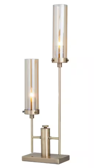 Litton Lane 33 in. Gold Metal Tall Task and Reading Table Lamp with Cylinder Glass Shades