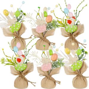 DR.DUDU 6 Pcs Easter Decorations for Home 8 Inch Egg Trees Table Decor Easter Centerpiece for Tables Office Mini Tree with Bunny Chick Spring Decor Gifts