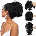 CJL HAIR Claw Clip Short Ponytail Hair Extensions Bendable Metals Messy Bun Hair piece Wavy Curly Fake Hairpieces (Jet Black, Straight, 8inch)