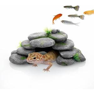 Aquarium Decor, Rock Cave House Shelter for Reptiles, Durable & Easy to Clean, Aquarium Landscape Decoration, Reptile Tank & Terrarium Accessories (Green-Medium)