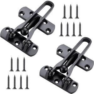 2 Pack Swing Bar Lock Swing Bar Door Lock Front Door Locks for Kids Home Security Door Guard Door Reinforcement Lock Latch for Swing-in Doors, Hotel Door Latches, Black