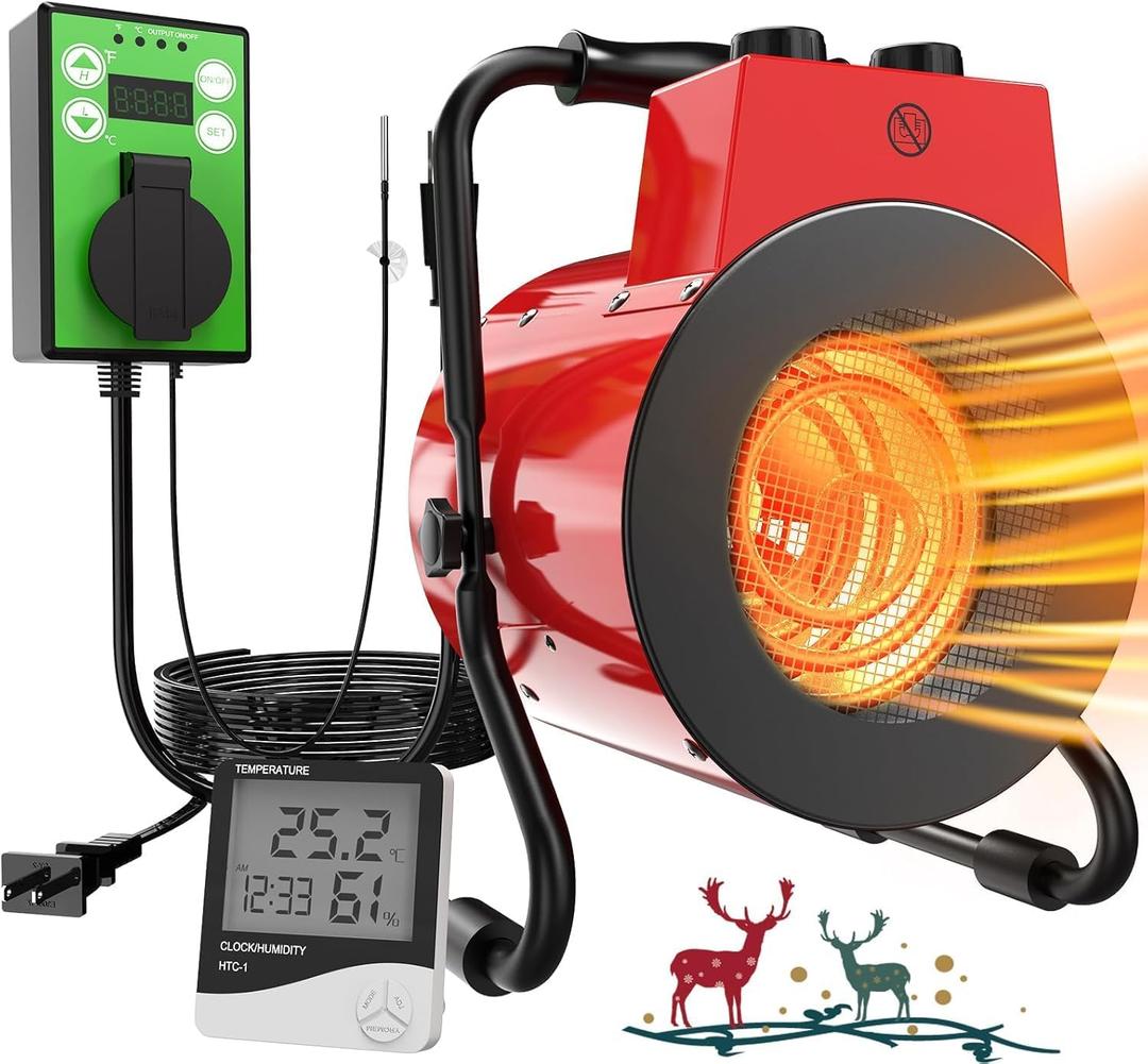 Greenhouse Heater with Adjustable Thermostatic - Outdoor Space Heating Fan for Flower Houses, Grow Tent, Overheating Protection, Fast Heating, Patio & Garage, Red
