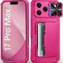 for iPhone 17 Pro Max Wallet Case with Card Holder (4-5 Cards), Slide Camera Cover, Military Drop Protection, Rugged Women Girly Men Protective Phone Case for iPhone 17 Pro Max 6.9", Hot Pink