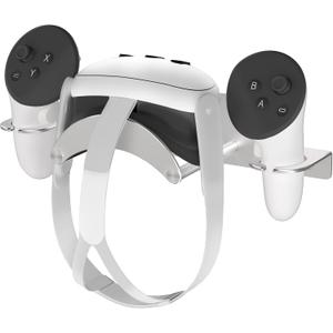 VR Wall Mount for Meta Oculus Quest 3S/Quest 3/Quest 2/Quest Pro/Rift-S/Vision Pro Headset & Controllers, Aluminum VR Wall Holder with 2 Storage Way, Desk Space Saving & Stable VR Stand, Silver