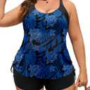 Swimsuit Plus Size Tummy Control Womens Bathing Suits with Shorts Loose Fit Swimsuit Tops Womens Swimwear Tankini with Shorts Dark Blue Leaves 20W/ 4XL