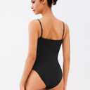 REORIA Women's Lace Trim V-Neck Bodysuit Spaghetti Straps Sexy Outfit 2025 Spring/Summer Designer Collection (M)