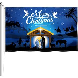 Nativity Christmas Flag 3x5, Double Sided Jesus Holy Night Christmas Garden Flag, Large Religious Merry Christmas Yard Flag for New Year Holiday Winter Party Decoration Garden Yard House Outdoor Decor