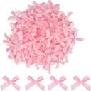 NEBURORA 100 Pcs Mini Pink Bows Small Satin Fabric Ribbons Bow with Dot Stickers for Gift Wrapping Cake Card DIY Crafts Wedding Party Decorations