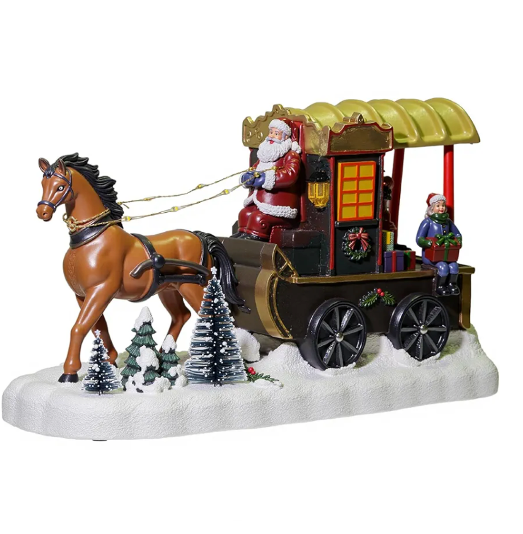 Christmas Village Accessories, Horse Drawn Carriage Collectible Buildings with 8 Songs & LED Lights, Christmas Collectible Figurines for Home Indoor Decorations, Festive Gift