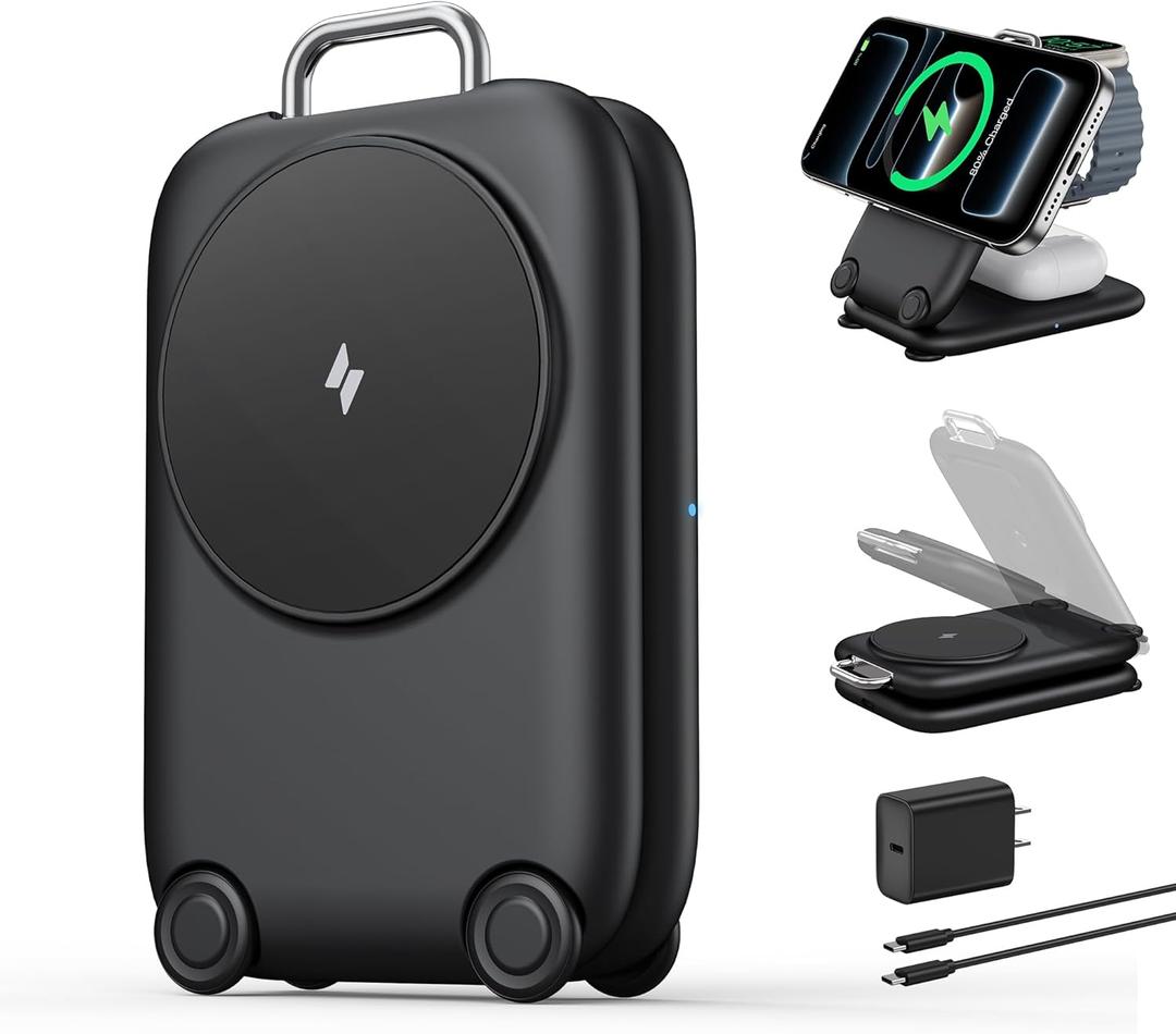 2025 Traveling Fast Wireless Charging Station for Apple Devices, Magnetic 3 in 1 MagSafe Charger Stand for iPhone 17 16 15 14 13 12 Pro Max Plus Air, Apple Watch&Air pods Pro-Sweet Gifts, BK (Black)