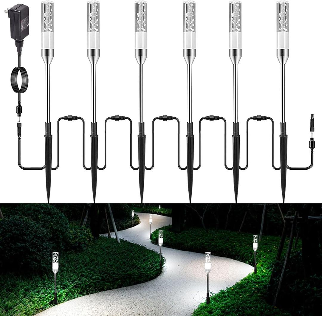 GreenClick Pathway Lights Outdoor,12V Low Voltage Landscape Lighting, 6 Pack 570 Lumen Bright LED Path Lights, IP65 Waterproof Extendable Garden Lights for Yard Walkway Patio Lawn, 6000K (6000K Cool White)
