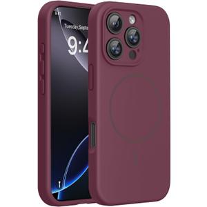 Miracase Magnetic for iPhone 16 Pro Case, [Soft Anti-Scratch Microfiber Lining], Compatible with MagSafe, Liquid Silicone Case Shockproof Drop Protection Phone Case for 16 Pro,Wine Red