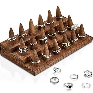 Juexica 18 Fingers Wood Ring Display Wooden Finger Ring Stand for Selling Jewelry Display Holder Showcase for Storage(Brown)