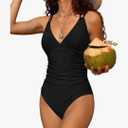 Charmo Tummy Control One Piece Swimsuits for Women Ruched Bathing Suits Strappy V Neck Monokini M