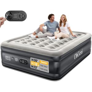 OhGeni Air Mattress Queen with Built in Pump, 18" Raised Inflatable Blow Up Mattress, Upgraded Surface Portable Bed for Home, Camping, Colchone Inflable, Ideal Alternative to a Bed, 1-Pack Only