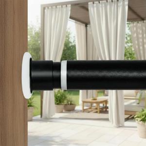 Tension Curtain Rod 43 to 162 Inches (3.6 to 13.5 ft), 1.26" Diameter Spring Adjustable Heavy Duty Long Large Curtains Pole for Windows Door Bathroom Patio Outdoor No Drilling, Black