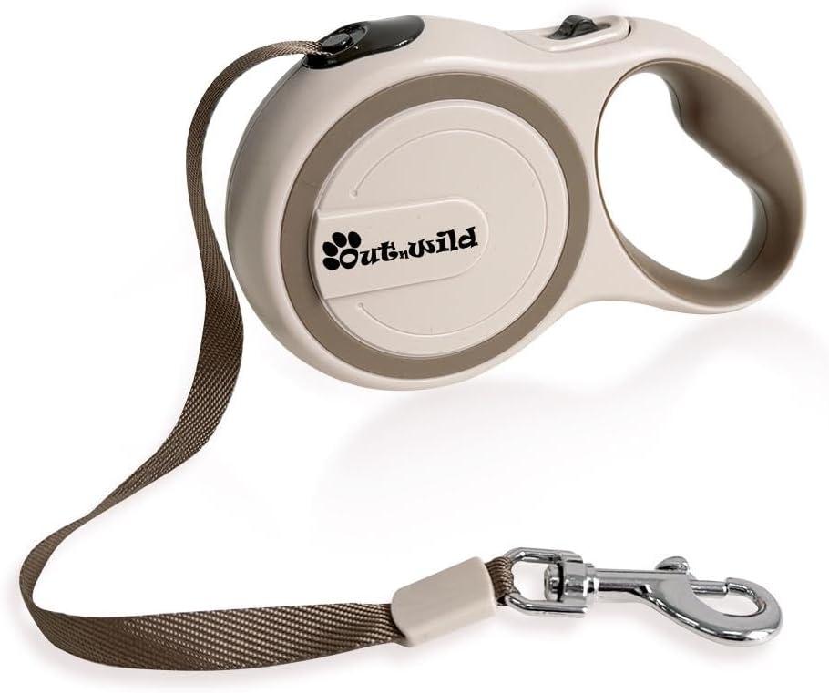 OUTnWILD Retractable Dog Leash - Tangle-Free 360 Design with Anti-Slip Handle | 16 ft Strong Nylon Tape | One Touch Quick-Lock Braking System | for Small/Medium Breeds/Pets Up to 44lbs. (Khaki, M)