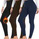 FULLSOFT 3 Pack Seamless Fleece Lined Leggings Women High Waisted Workout Winter Warm Thermal Yoga Pants (XX-Large, 3 Pack Black,brown,navy Blue)