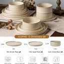 Stoneware Dinnerware Sets, Plates and Bowls Sets for 4, 12-Piece Ribbed Dishes Chip & Scratch Resistant, Microwave and Dishwasher Safe Tableware, Beige