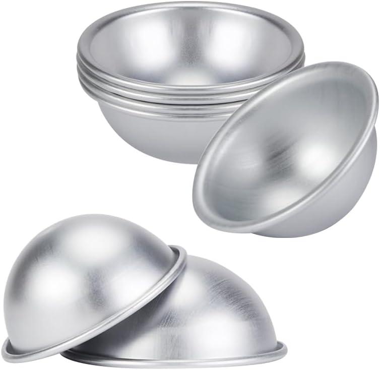 GSHLLO 10 Pcs 5.5cm Bath Bomb Molds Bath Soap Moulds Half Round Cake Pans Pudding Baking Pans Aluminum Cake Cups Egg Tart Moulds Dessert Cooking Pans, Silver
