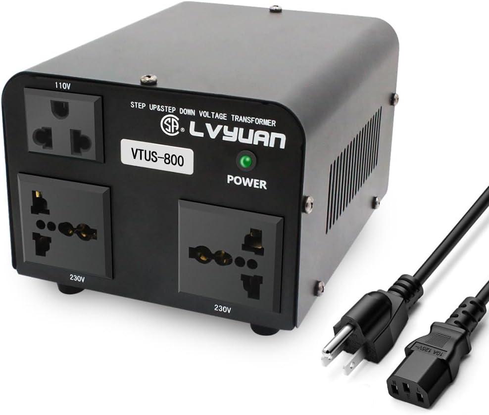 Voltage Transformer Converter 800 Watt Step Up/Down Convert from 110-120 Volt to 220-240 Volt and from 220-240 Volt to 110-120 Volt with 1 US Outlets, 2 Universal Outlets