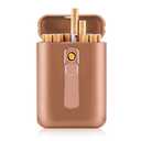 OLDENDO Cigarette Case with Lighter, Large Portable Pack 20 Regular Size Cigarettes Box Holder Built in Lighters 2 in 1, Cool Gifts for Men and Women (Gold)