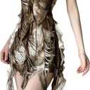 Sup-Coente Grunge Halter Tank Tops for Women Y2k Brown Ripped Backless Flowy Emo (Medium)