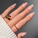 Glamnetic Press On Nails - Medium Coffin Fake Nails, Nude Neutral Nails with Gold Reverse French Tip, Gold Goals | 15 Sizes - 30 Nail Kit with Glue | Gift for Mom