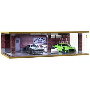 1/ 24 Scale Die-cast Car Garage Display Case with Clear Acrylic Cover and LED Lighting for 4 Parking Space (1:24-4 Parking Route 66)