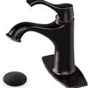 HGN Bathroom Faucet Oil Rubbed Bronze Bathroom Sink Faucet Farmhouse Spout Lavatory Vanity Deck Mount Single Handle 1 Hole Matching Pop Up Drain Stopper Supply Lines Hose (ORB)