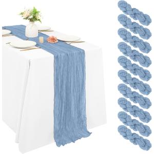 10 Pack Cheesecloth Table Runner 20 x 120 inch Long Boho Gauze Table Runners 10FT Semi Sheer Table Runner for Wedding Decor, Baby Shower, Birthday Party, Banquet (Dusty Blue)