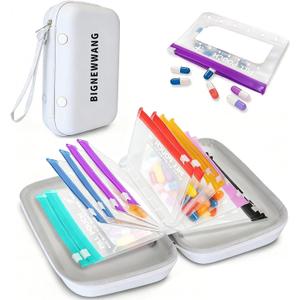 Extra Large Weekly Waterproof Pill Organizer Set, Reusable Pill Bags with 14 Coded AM PM Pouches for Home and Travel, 7 Day Portable Medicine Pill Case for Fish Oils, Vitamins and Daily Meds (White)