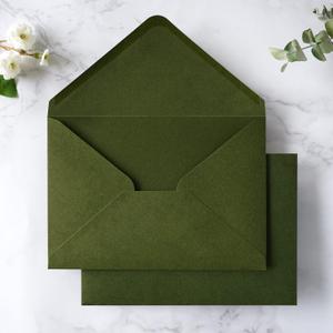 PONATIA 50 PCS/Pack A7 Envelopes, 5.25 x 7.25'' Olive Green Envelopes For 5x7'' Weddings Invitation Cards, Christmas Gift Cards, Acrylic Invitations, Photos and Any 5x7" Inserts