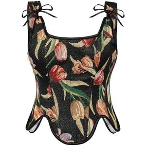 Scarlet Darkness Black Corset Top for Women Fishbone Cottagecore Bustier Bodice Black Floral Size 14