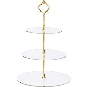 Boao 3 Tier Acrylic Cupcake Stand, Dessert Tower Cupcake Cookies Display Stand Reusable Pastry Platter for Wedding Birthday Baby Shower Treats Tea Party Decorations, Clear with Gold Edge(Transparent)