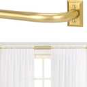 Gold Wrap Around Curtain Rods 28 to 48 Inch:Blackout Heavy Duty Adjustable Window Curtain Rod Room Darkening,Modern Industrial Curved French Return Metal Drapery Rods Easy Install,Brushed Gold