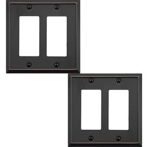 Double Decorator Light Switch Cover Aria Metal Wall Plate, 2-Pack Aged Bronze 2 Gang Double Rocker, for Receptacle Dimmer Switch GFCI Outlet, Switch Cover Decorative Wallplate, Durable