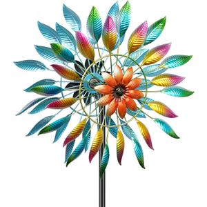 64in Wind Spinners Outdoor, Garden Wind Spinner Windmill with 5 Prong Base Stand, Metal Pinwheels for Yard Lawn Yard Art Outdoor Decor(A-Colorful)