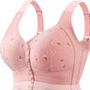 4 x Daisy Bras for Older Women Floral Plus Size Bra Wireless Front Closure Bras for Senior Daisy Comfort Tshirt Bra (Pink, L)